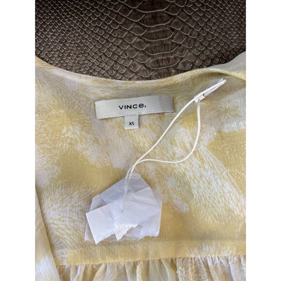 Vince Wheat Shirred Popover Top Yellow Womens Size XS - Picture 10 of 13